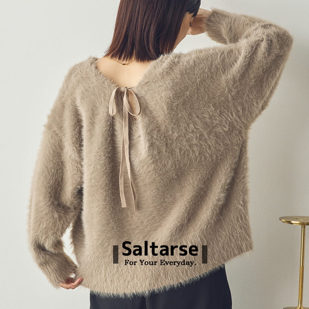【Saltarse】バックリボンVネックシャギーニットトップス[DB-25004]