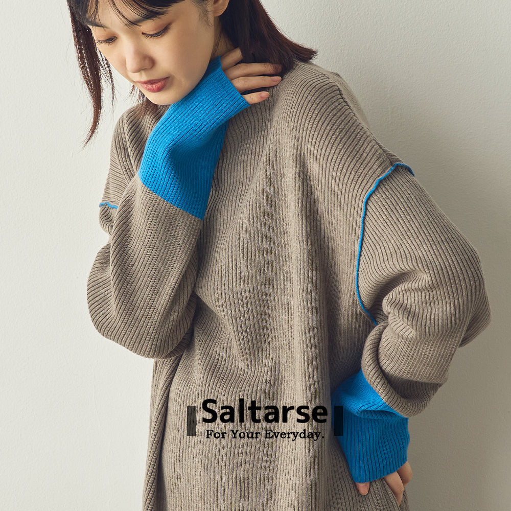 【Saltarse】バイカラーハイネックリブニット[DB-25035]