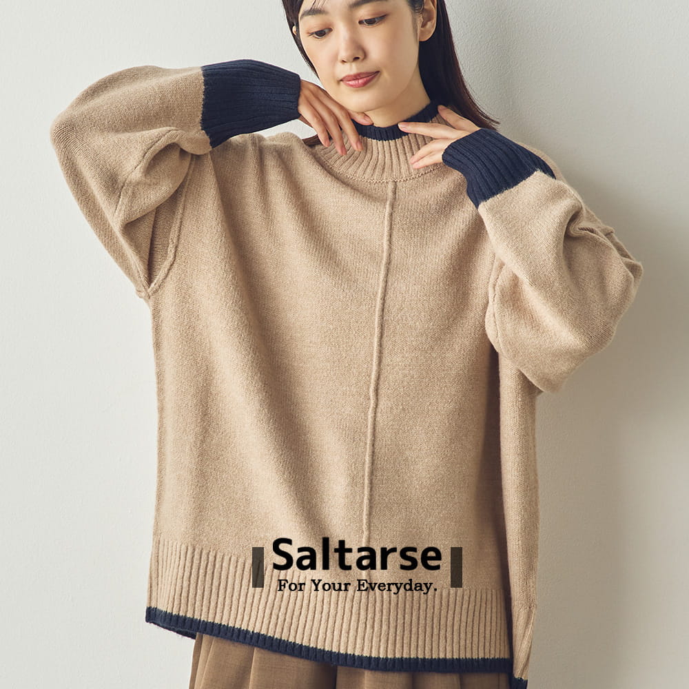 【Saltarse】配色ハイネックニットトップス[DB-255102]
