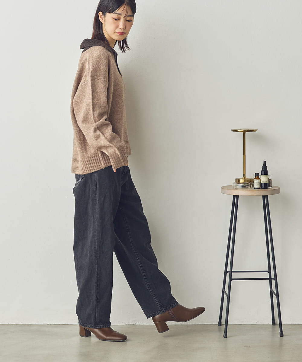 【Saltarse】配色ポロ襟スキッパーニットトップス[DB-26209]