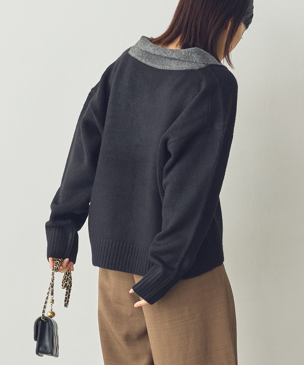 【Saltarse】配色ポロ襟スキッパーニットトップス[DB-26209]