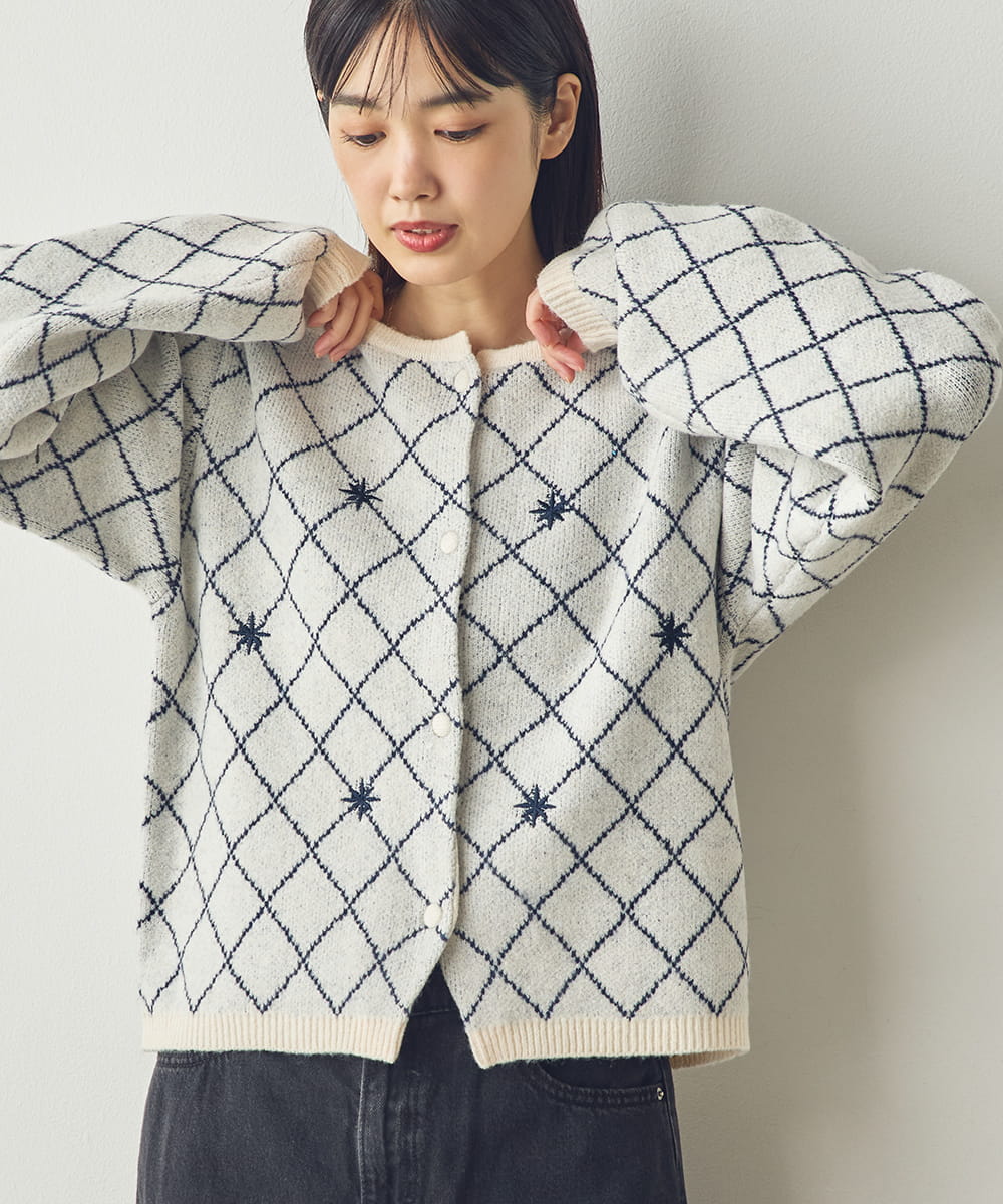 【Saltarse】刺繍ダイアチェックニットカーディガン[Z-80002]