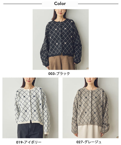 【Saltarse】刺繍ダイアチェックニットカーディガン[Z-80002]