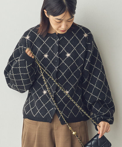 【Saltarse】刺繍ダイアチェックニットカーディガン[Z-80002]