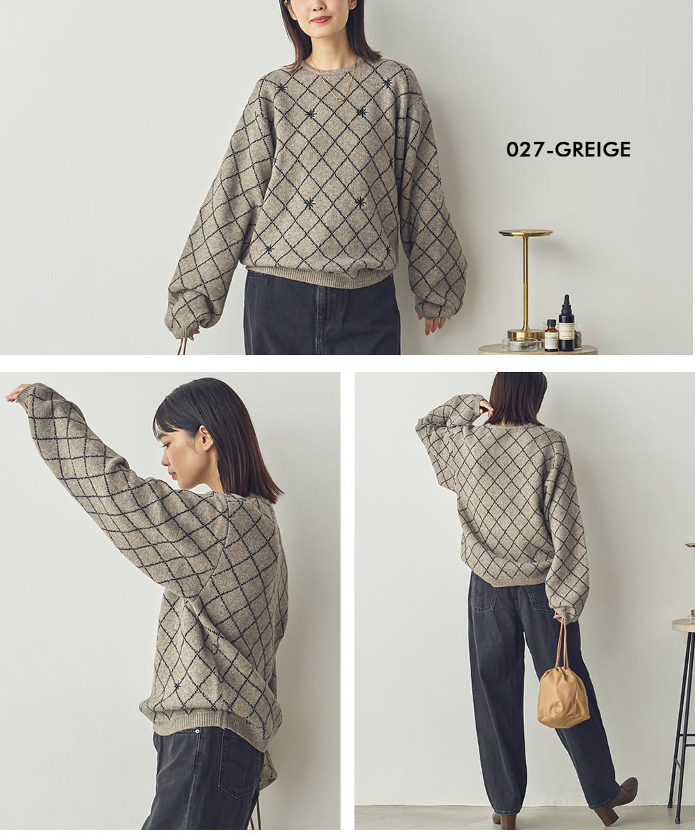 【Saltarse】刺繍ダイアチェックニットプルオーバー[Z-80003]