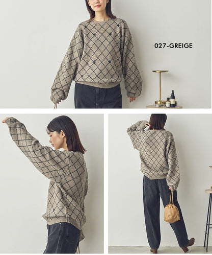 【Saltarse】刺繍ダイアチェックニットプルオーバー[Z-80003]