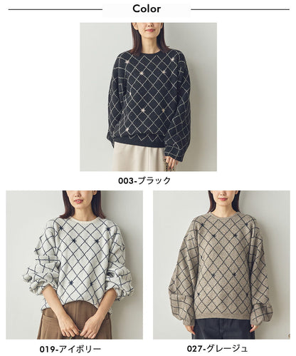 【Saltarse】刺繍ダイアチェックニットプルオーバー[Z-80003]